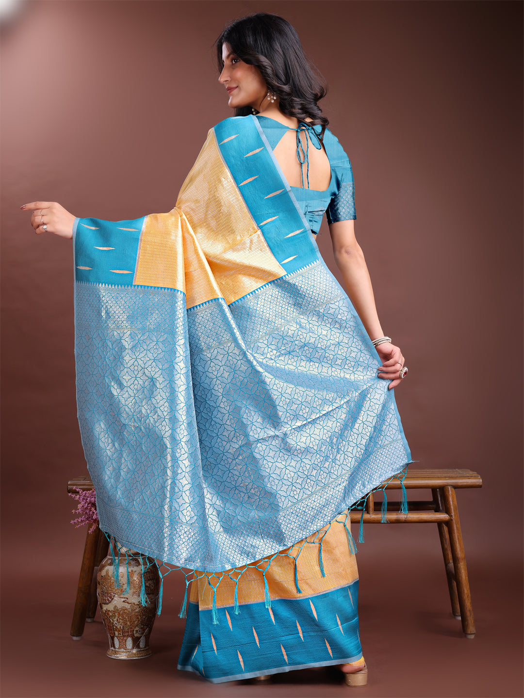 Astita Yellow Lichi Silk Woven Zari Work Traditional Tassel Saree - Distacart