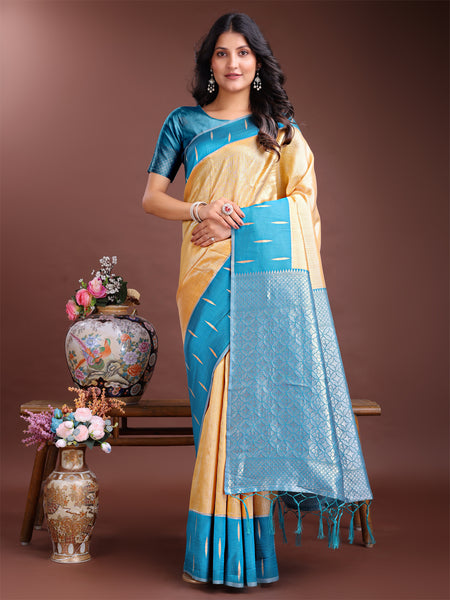 Astita Yellow Lichi Silk Woven Zari Work Traditional Tassel Saree - Distacart