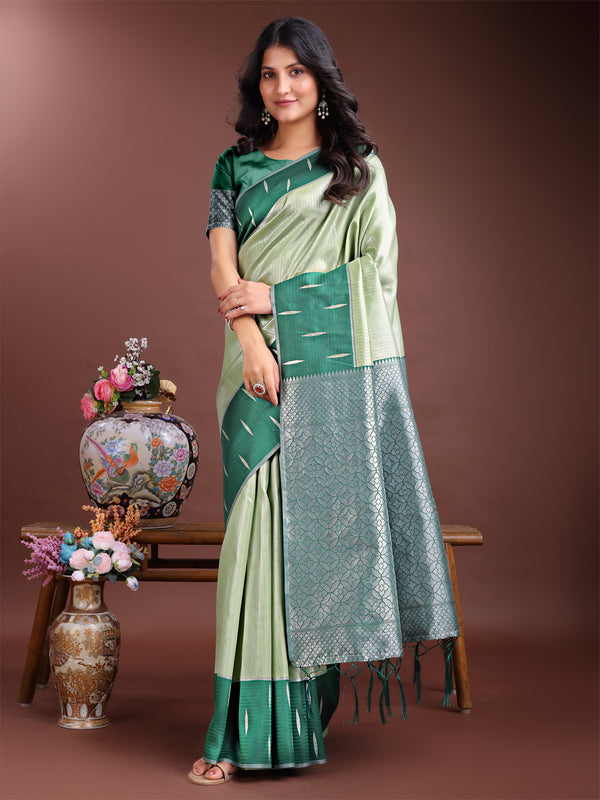 Astita Light Green Lichi Silk Woven Zari Work Traditional Tassel Saree - Distacart