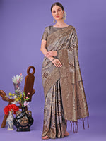 Thumbnail for Astita Elegant Grey Floral Lichi Silk Saree with Zari Weaving and Rich Pallu - Wedding & Festive Wear Saree - Distacart