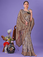 Thumbnail for Astita Elegant Grey Floral Lichi Silk Saree with Zari Weaving and Rich Pallu - Wedding & Festive Wear Saree - Distacart