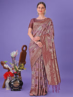 Thumbnail for Astita Elegant Maroon Floral Lichi Silk Saree with Zari Weaving and Rich Pallu - Wedding & Festive Wear Saree - Distacart