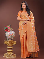 Thumbnail for Astita Elegant Peach Linen Saree with Silver Zari Butta & Pallu - Daily Wear | Festive Look | Soft Feel - Distacart