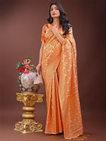 Thumbnail for Astita Elegant Peach Linen Saree with Silver Zari Butta & Pallu - Daily Wear | Festive Look | Soft Feel - Distacart