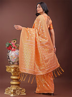 Thumbnail for Astita Elegant Peach Linen Saree with Silver Zari Butta & Pallu - Daily Wear | Festive Look | Soft Feel - Distacart