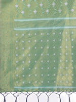 Thumbnail for Astita Elegant Teal Linen Saree with Silver Zari Butta & Pallu - Daily Wear | Festive Look | Soft Feel - Distacart
