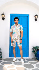 Thumbnail for Noroke Sustainable fabric | Linen Satin Linen Blue Leaf Co-ord Set Men - Distacart