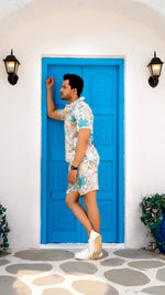 Thumbnail for Noroke Sustainable fabric | Linen Satin Linen Blue Leaf Co-ord Set Men - Distacart