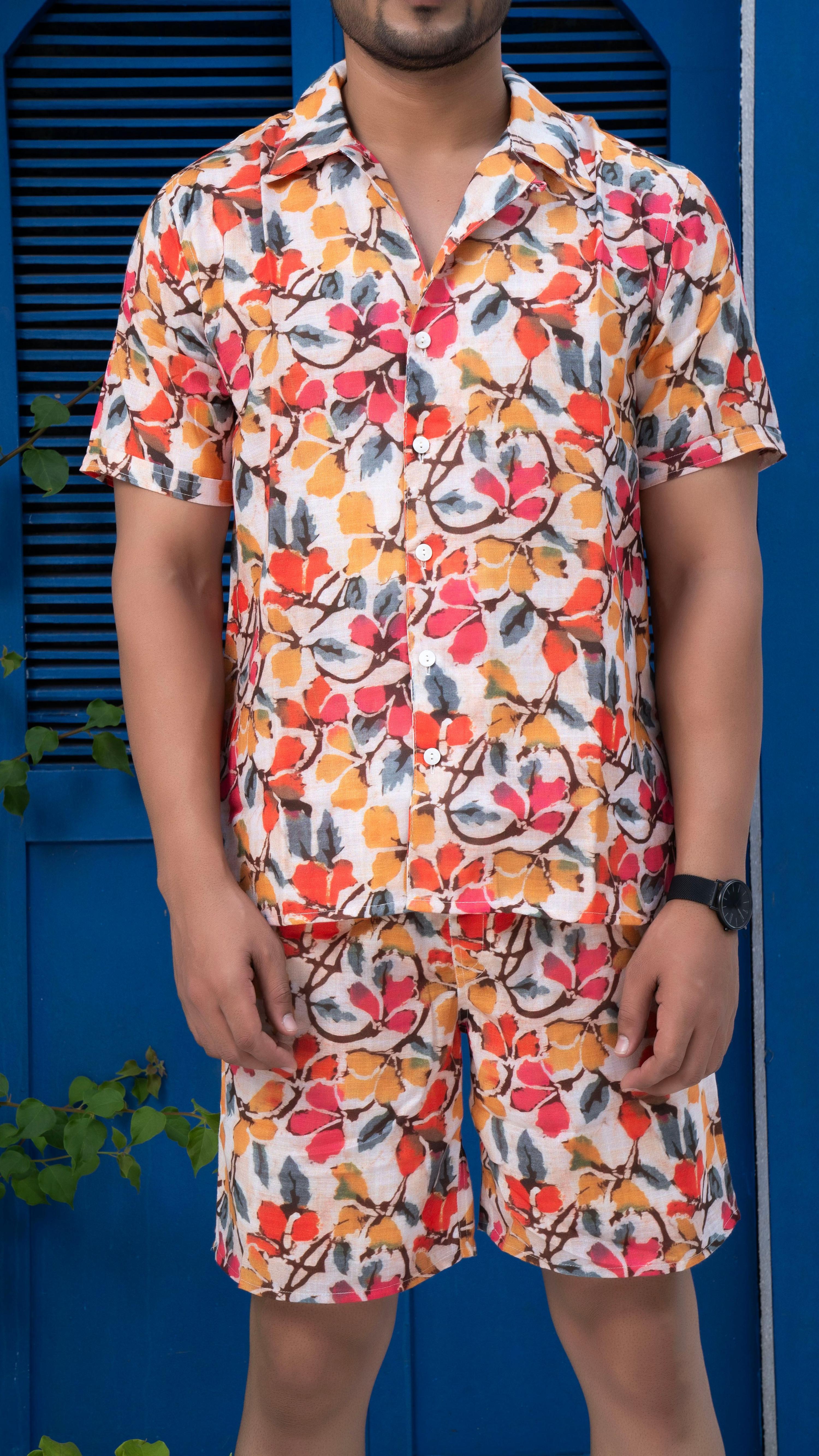 Noroke Sustainable fabric | Linen Linen Floral Print Co-ord Set Men - Distacart
