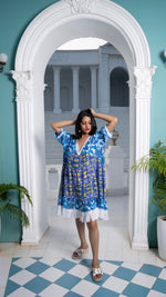 Thumbnail for Noroke Sustainable fabric | Cupro Muslin Blue Pottery Tassel Dress - Distacart