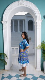 Thumbnail for Noroke Sustainable fabric | Cupro Muslin Blue Pottery Tassel Dress - Distacart