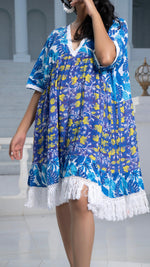 Thumbnail for Noroke Sustainable fabric | Cupro Muslin Blue Pottery Tassel Dress - Distacart