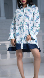 Thumbnail for Noroke Sustainable fabric | Mushroom Bemberg Double Collar Tunic Dress - White Blue - Distacart