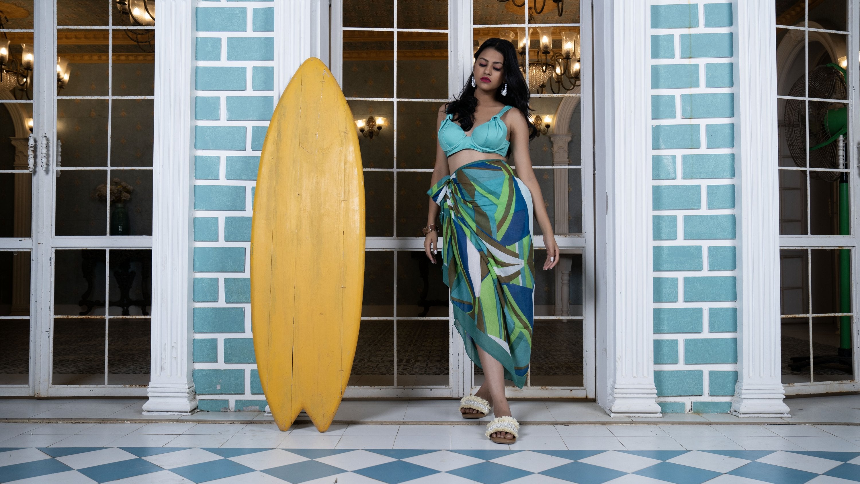 Noroke Modal Jade Geometric Sarong - Green - Distacart