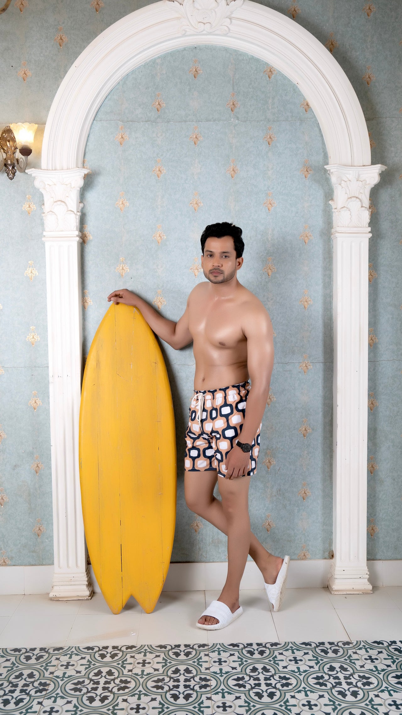 Noroke Sustainable fabric | Poly elastane Nude Patterned Men Swim Shorts