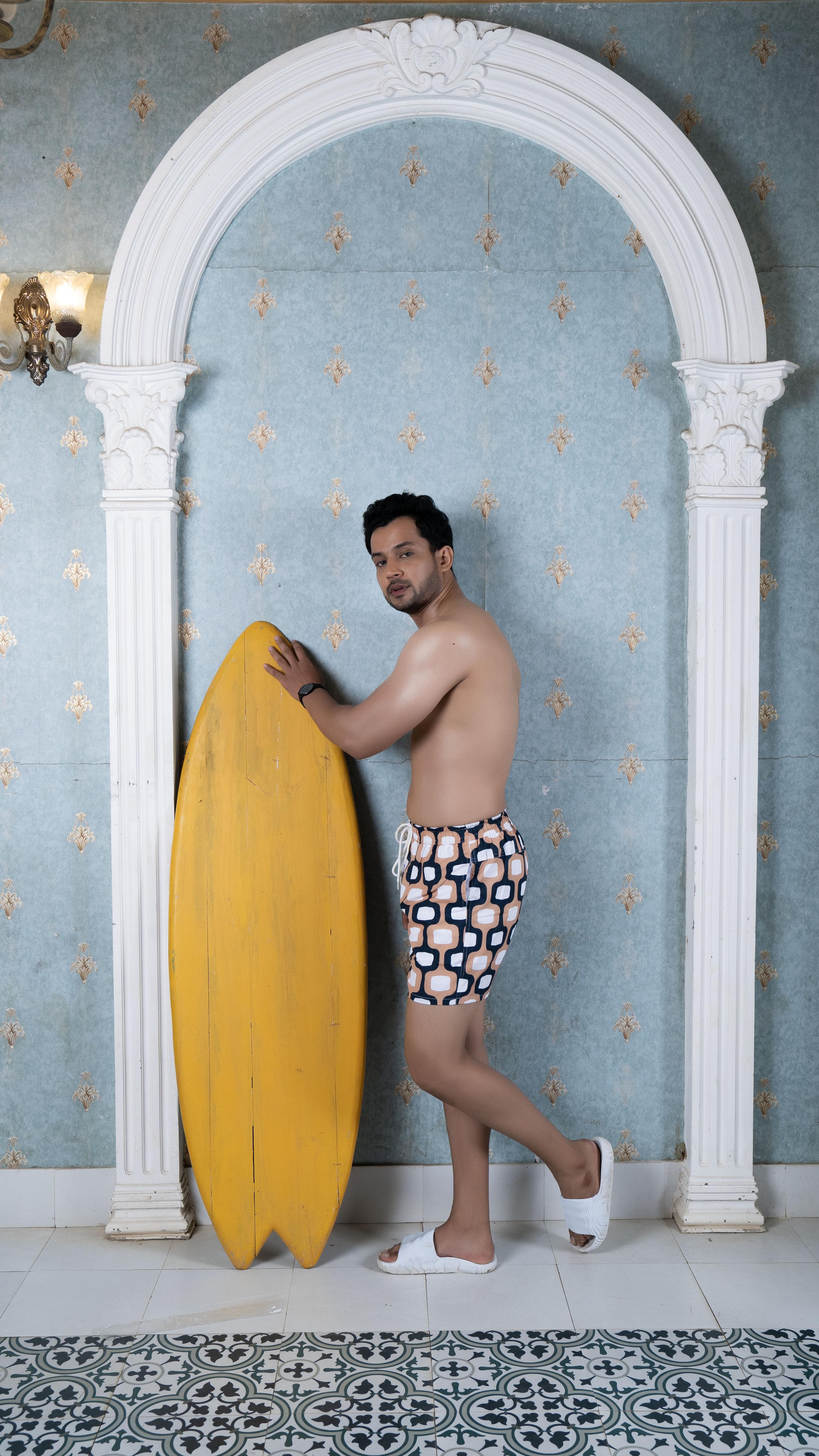 Noroke Sustainable fabric | Poly elastane Nude Patterned Men Swim Shorts - Distacart