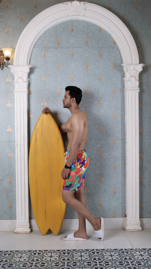 Noroke Sustainable fabric | Poly elastane Red Geometric Patterned Men Board Shorts - Distacart