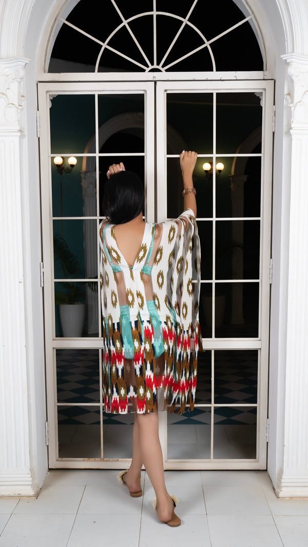 Noroke Silk Ikat Silk Beachwear Cover Up - Ikat Print - Distacart
