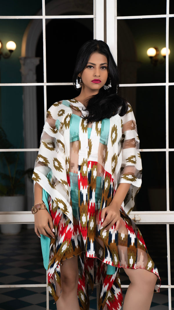 Noroke Silk Ikat Silk Beachwear Cover Up - Ikat Print - Distacart