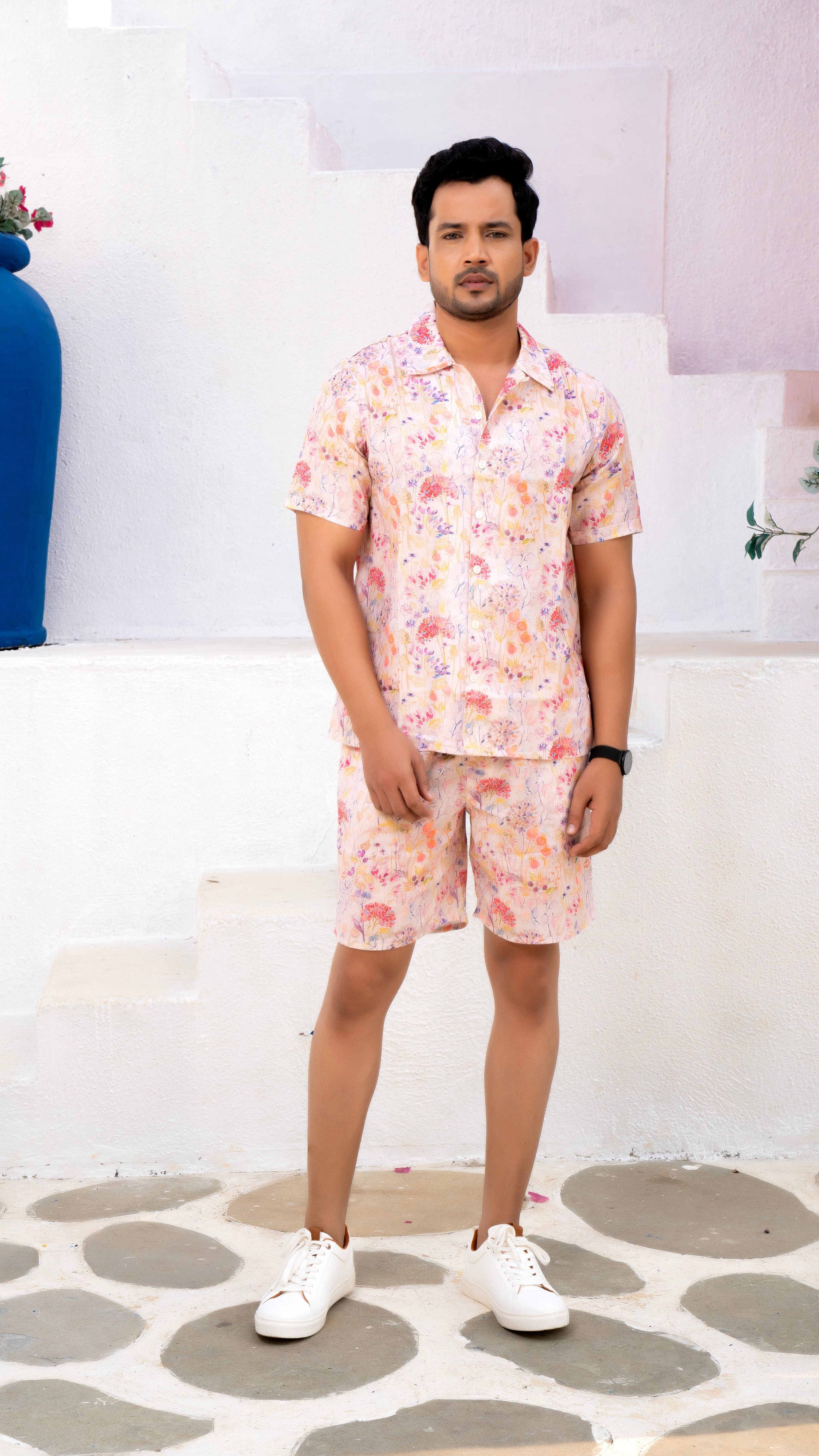 Noroke Sustainable fabric | Linen Cotton Linen White Floral Couple Co-ord Set - Distacart