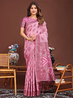 Thumbnail for Astita Grace in Every Thread: Pink Patola Linen Cotton Saree Woven with Cultural Elegance - Distacart