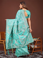 Thumbnail for Astita Grace in Every Thread: Sea green Patola Linen Cotton Saree Woven with Cultural Elegance - Distacart