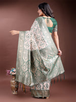Thumbnail for Astita Graceful Cream & Green Linen Cotton Saree with Rich Zari Pallu - A Touch of Royal Comfort - Distacart