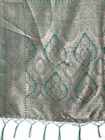 Thumbnail for Astita Graceful Cream & Green Linen Cotton Saree with Rich Zari Pallu - A Touch of Royal Comfort - Distacart