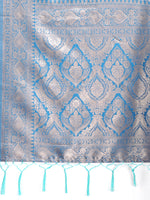 Thumbnail for Astita Graceful Cream & Sky Blue Linen Cotton Saree with Rich Zari Pallu - A Touch of Royal Comfort - Distacart