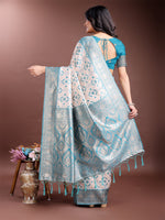Thumbnail for Astita Graceful Cream & Sea Green Linen Cotton Saree with Rich Zari Pallu - A Touch of Royal Comfort - Distacart