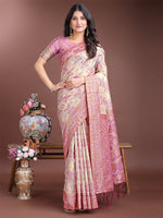 Thumbnail for Astita Graceful Beige & Pink Linen Cotton Saree - Lightweight Elegance for Modern Women - Distacart