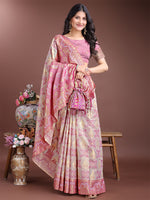 Thumbnail for Astita Graceful Beige & Pink Linen Cotton Saree - Lightweight Elegance for Modern Women - Distacart