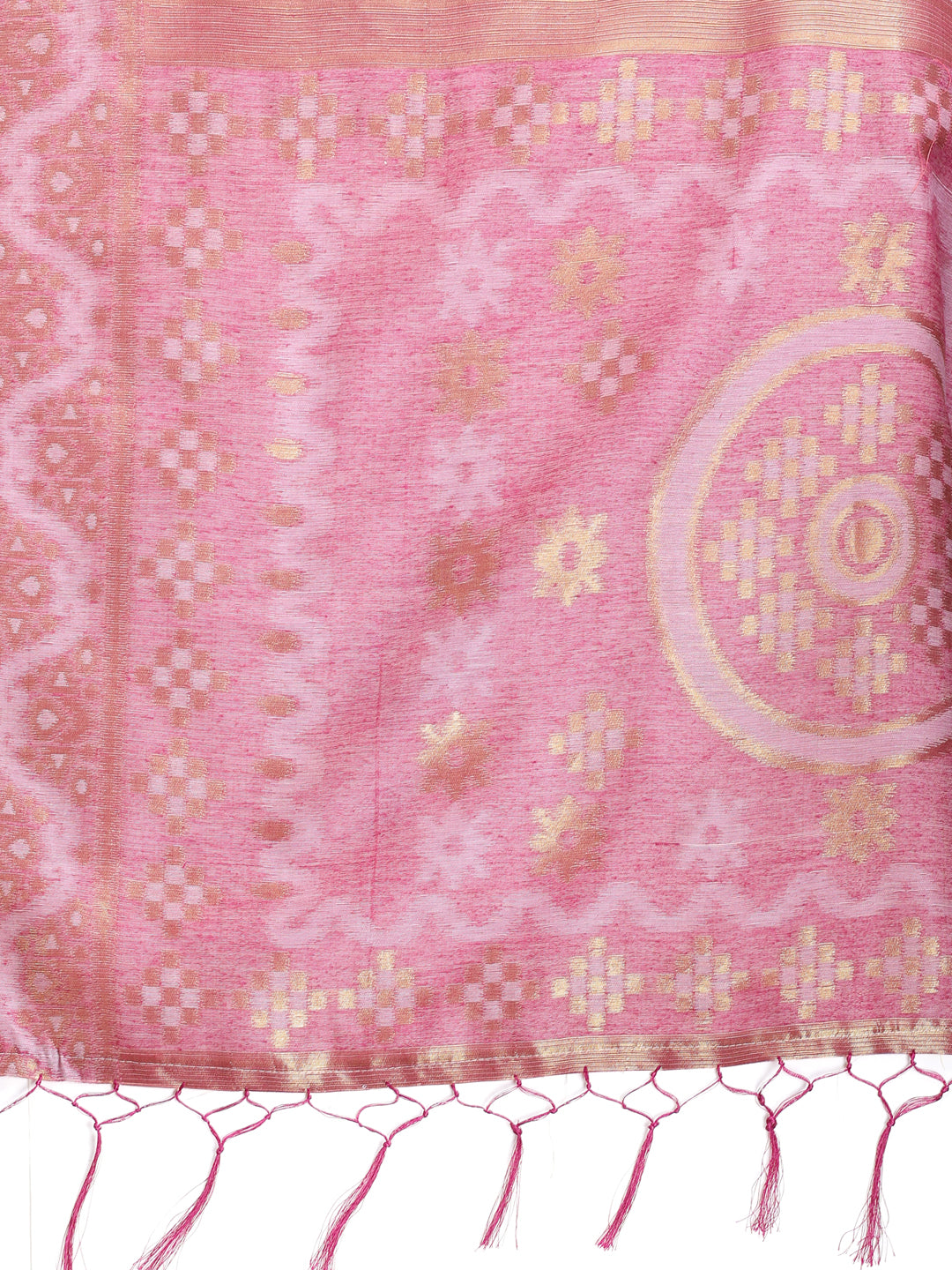 Astita Graceful Beige & Pink Linen Cotton Saree - Lightweight Elegance for Modern Women - Distacart