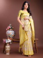 Thumbnail for Astita Graceful Beige & Yellow Linen Cotton Saree - Lightweight Elegance for Modern Women - Distacart