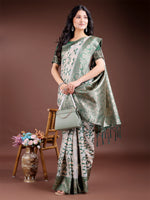 Thumbnail for Astita Green Linen Cotton Woven Zari Work Traditional Tassel Saree - Distacart