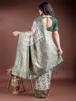 Thumbnail for Astita Green Linen Cotton Woven Zari Work Traditional Tassel Saree - Distacart