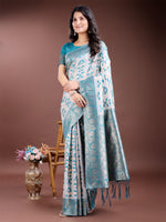 Thumbnail for Astita Sea Green Linen Cotton Woven Zari Work Traditional Tassel Saree - Distacart