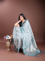 Thumbnail for Astita Sea Green Linen Cotton Woven Zari Work Traditional Tassel Saree - Distacart