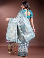 Thumbnail for Astita Sea Green Linen Cotton Woven Zari Work Traditional Tassel Saree - Distacart