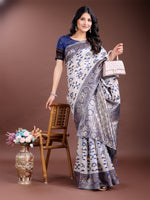Thumbnail for Astita Navy Blue Linen Cotton Woven Zari Work Traditional Tassel Saree - Distacart