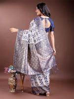 Thumbnail for Astita Navy Blue Linen Cotton Woven Zari Work Traditional Tassel Saree - Distacart