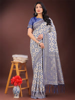 Thumbnail for Astita Blue Linen Saree with Rich Woven Zari Work - Elegant Ethnic Saree for Festive & Office Wear - Distacart