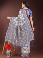 Thumbnail for Astita Blue Linen Saree with Rich Woven Zari Work - Elegant Ethnic Saree for Festive & Office Wear - Distacart