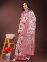 Thumbnail for Astita Pink Linen Saree with Rich Woven Zari Work - Elegant Ethnic Saree for Festive & Office Wear - Distacart