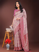 Thumbnail for Astita Pink Linen Saree with Rich Woven Zari Work - Elegant Ethnic Saree for Festive & Office Wear - Distacart