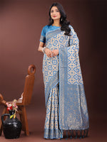 Thumbnail for Astita Sky Blue Linen Saree with Rich Woven Zari Work - Elegant Ethnic Saree for Festive & Office Wear - Distacart