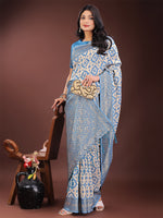 Thumbnail for Astita Sky Blue Linen Saree with Rich Woven Zari Work - Elegant Ethnic Saree for Festive & Office Wear - Distacart
