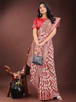 Thumbnail for Astita Elegant Red & Cream Linen Saree with Geometric Design and Zari Border - Festive & Party Wear - Distacart