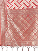 Thumbnail for Astita Elegant Red & Cream Linen Saree with Geometric Design and Zari Border - Festive & Party Wear - Distacart