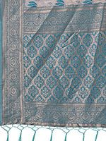 Thumbnail for Astita Stunning Beige & Sea Green Linen Saree with Floral Print and Rich Zari Pallu - Festive & Traditional Wear - Distacart